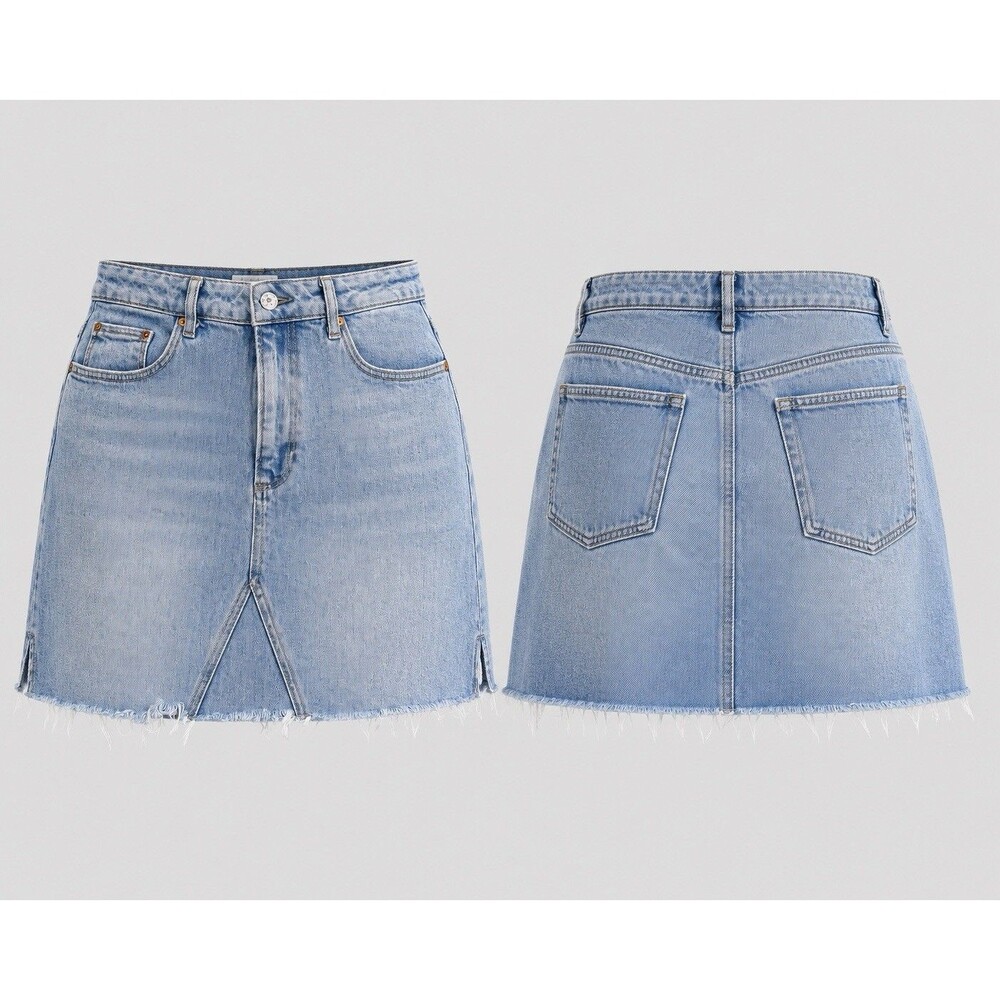 PAIGE Washed Light Blue Denim Mini Skirt with Frayed Hem size 31